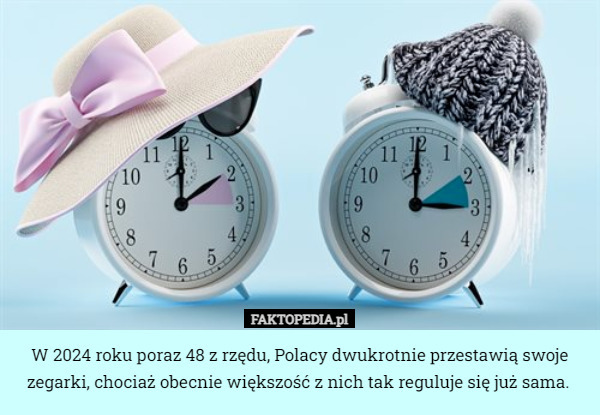 W 2024 roku poraz 48 z rzędu, Polacy dwukrotnie przestawią swoje zegarki, chociaż obecnie większość z nich tak reguluje się już sama. 