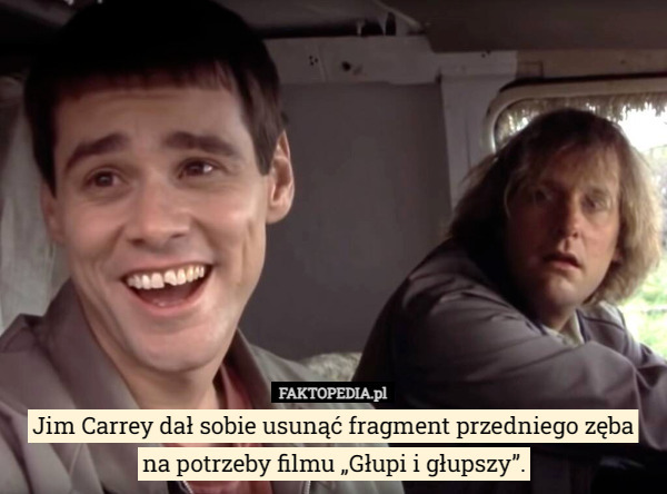 Jim Carrey dał sobie usunąć fragment przedniego zęba na potrzeby filmu „Głupi i głupszy”. 