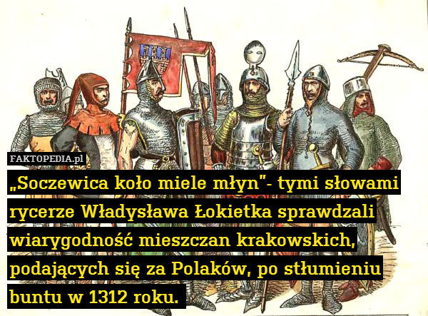 „Soczewica koło miele młyn”- tymi słowami rycerze Władysława Łokietka sprawdzali wiarygodność mieszczan krakowskich, podających się za Polaków, po stłumieniu buntu w 1312 roku. 