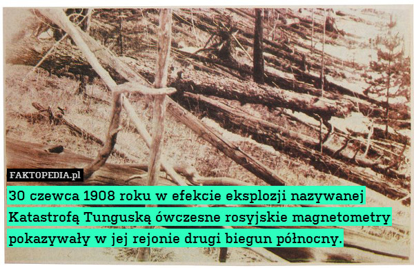 30 czewca 1908 roku w efekcie eksplozji nazywanej Katastrofą Tunguską ówczesne rosyjskie magnetometry pokazywały w jej rejonie drugi biegun północny. 