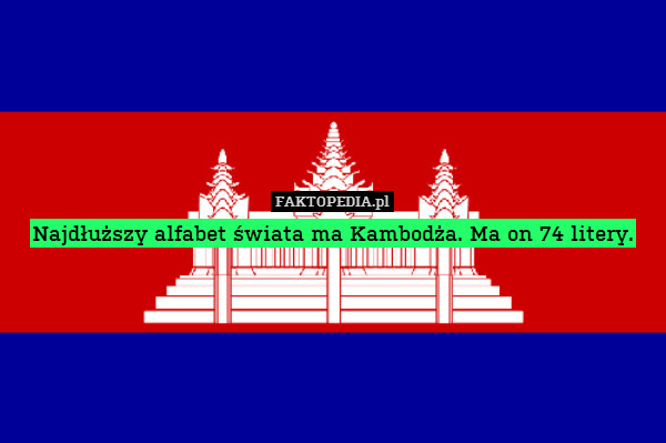 Najdłuższy alfabet świata ma Kambodża. Ma on 74 litery. 