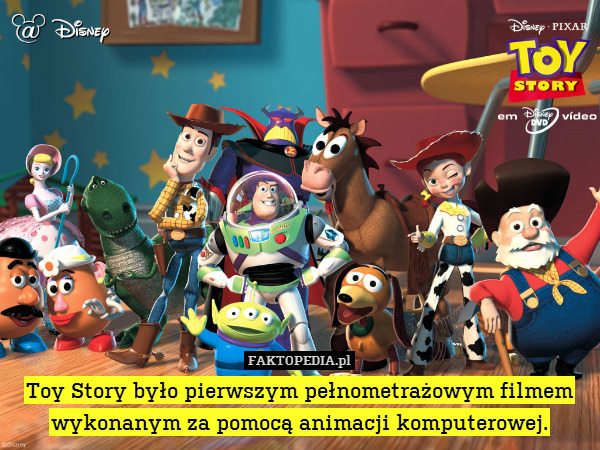 Toy Story było pierwszym pełnometrażowym filmem wykonanym za pomocą animacji komputerowej. 