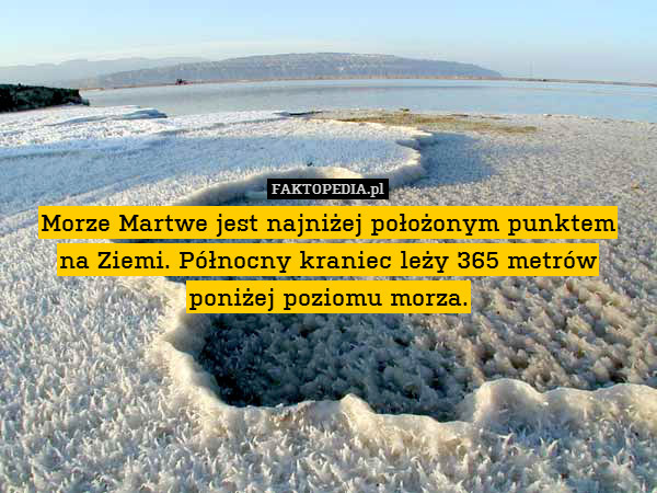 Morze Martwe jest najniżej położonym punktem
na Ziemi. Północny kraniec leży 365 metrów poniżej poziomu morza. 