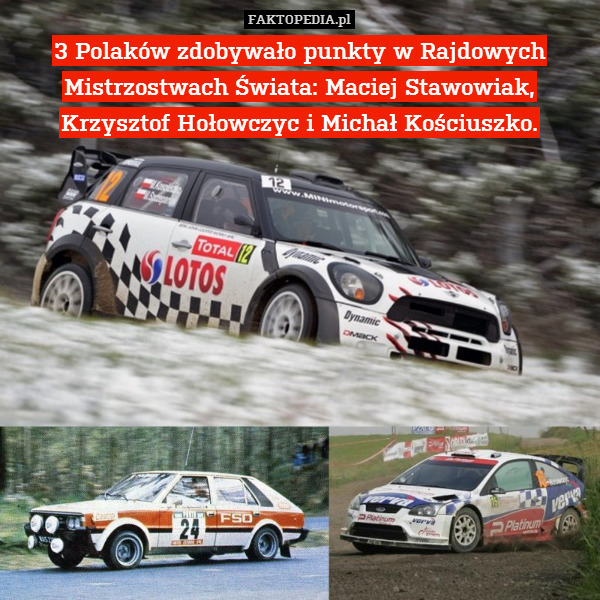 3 Polaków zdobywało punkty w Rajdowych Mistrzostwach Świata: Maciej Stawowiak, Krzysztof Hołowczyc i Michał Kościuszko. 