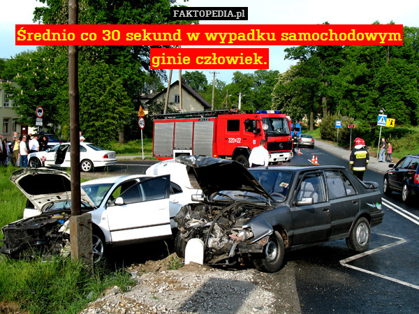 Średnio co 30 sekund w wypadku samochodowym ginie człowiek. 
