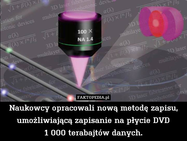 Naukowcy opracowali nową metodę zapisu, umożliwiającą zapisanie na płycie DVD
1 000 terabajtów danych. 