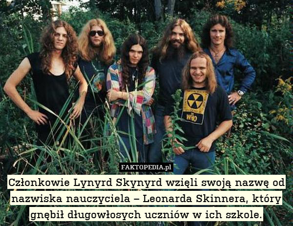 Członkowie Lynyrd Skynyrd wzięli swoją nazwę od nazwiska nauczyciela – Leonarda Skinnera, który gnębił długowłosych uczniów w ich szkole. 