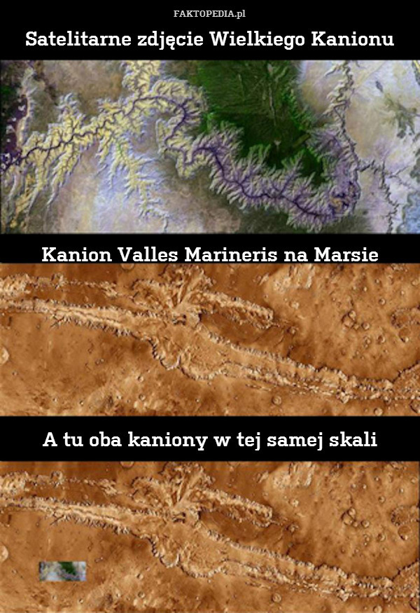 Satelitarne zdjęcie Wielkiego Kanionu






Kanion Valles Marineris na Marsie





A tu oba kaniony w tej samej skali 