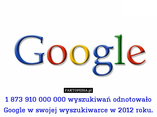 1 873 910 000 000 wyszukiwań odnotowało Google w swojej wyszukiwarce w 2012 roku. 