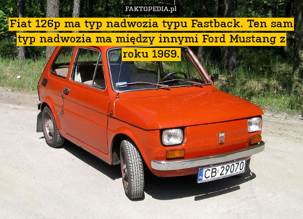 Fiat 126p ma typ nadwozia typu Fastback. Ten sam typ nadwozia ma między innymi Ford Mustang z roku 1969. 