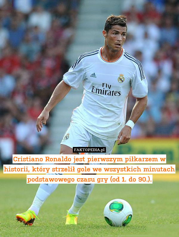 Cristiano Ronaldo jest pierwszym piłkarzem w historii, który strzelił gole we wszystkich minutach podstawowego czasu gry (od 1. do 90.). 