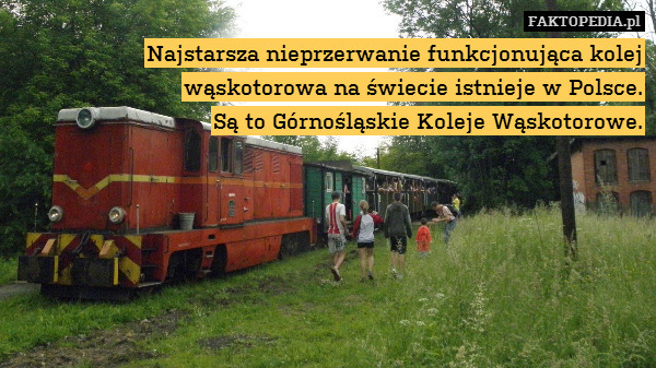 Najstarsza nieprzerwanie funkcjonująca kolej wąskotorowa na świecie istnieje w Polsce.
Są to Górnośląskie Koleje Wąskotorowe. 