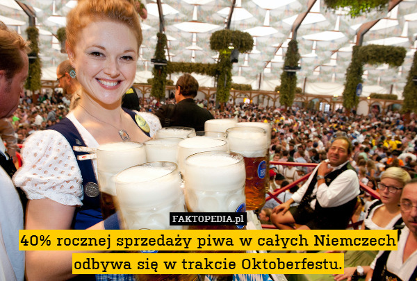 40% rocznej sprzedaży piwa w całych Niemczech odbywa się w trakcie Oktoberfestu. 