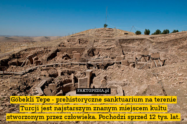 Göbekli Tepe - prehistoryczne sanktuarium na terenie Turcji jest najstarszym znanym miejscem kultu stworzonym przez człowieka. Pochodzi sprzed 12 tys. lat. 