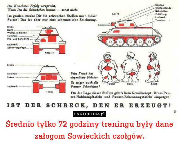 Średnio tylko 72 godziny treningu były dane
załogom Sowieckich czołgów. 