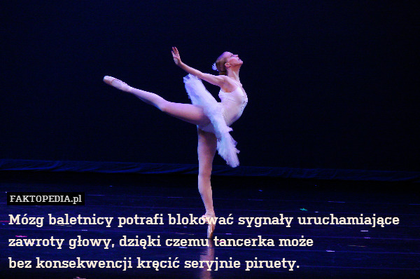 Mózg baletnicy potrafi blokować sygnały uruchamiające zawroty głowy, dzięki czemu tancerka może
bez konsekwencji kręcić seryjnie piruety. 