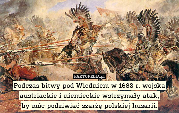 Podczas bitwy pod Wiedniem w 1683 r. wojska austriackie i niemieckie wstrzymały atak,
by móc podziwiać szarżę polskiej husarii. 