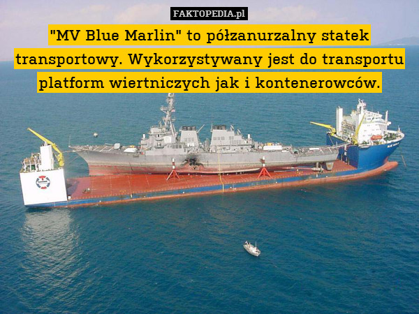 "MV Blue Marlin" to półzanurzalny statek transportowy. Wykorzystywany jest do transportu platform wiertniczych jak i kontenerowców. 