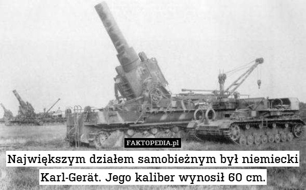 Największym działem samobieżnym był niemiecki Karl-Gerät. Jego kaliber wynosił 60 cm. 