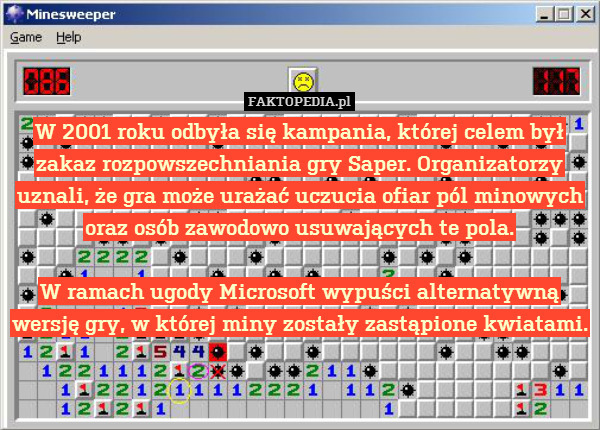 W 2001 roku odbyła się kampania, której celem był zakaz rozpowszechniania gry Saper. Organizatorzy uznali, że gra może urażać uczucia ofiar pól minowych oraz osób zawodowo usuwających te pola.

W ramach ugody Microsoft wypuści alternatywną wersję gry, w której miny zostały zastąpione kwiatami. 