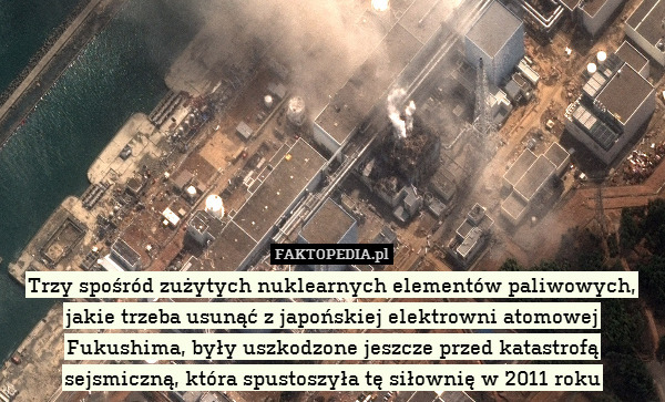 Trzy spośród zużytych nuklearnych elementów paliwowych, jakie trzeba usunąć z japońskiej elektrowni atomowej Fukushima, były uszkodzone jeszcze przed katastrofą sejsmiczną, która spustoszyła tę siłownię w 2011 roku 
