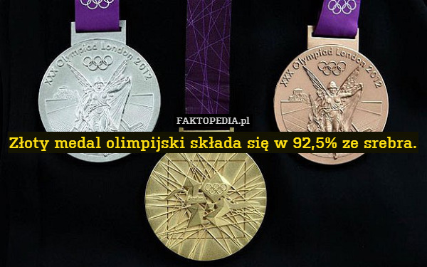 Złoty medal olimpijski składa się w 92,5% ze srebra. 