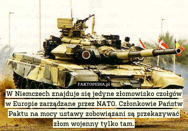 W Niemczech znajduje się jedyne złomowisko czołgów w Europie zarządzane przez NATO. Członkowie Państw Paktu na mocy ustawy zobowiązani są przekazywać złom wojenny tylko tam. 