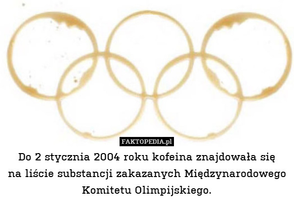 Do 2 stycznia 2004 roku kofeina znajdowała się
na liście substancji zakazanych Międzynarodowego Komitetu Olimpijskiego. 