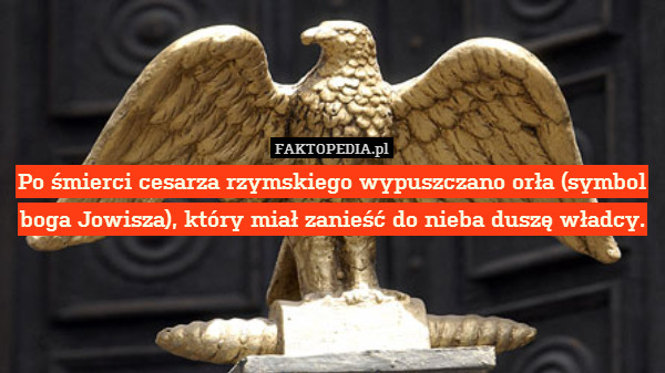 Po śmierci cesarza rzymskiego wypuszczano orła (symbol boga Jowisza), który miał zanieść do nieba duszę władcy. 