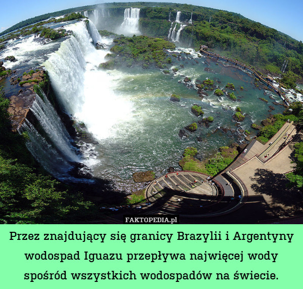 Przez znajdujący się granicy Brazylii i Argentyny wodospad Iguazu przepływa najwięcej wody spośród wszystkich wodospadów na świecie. 