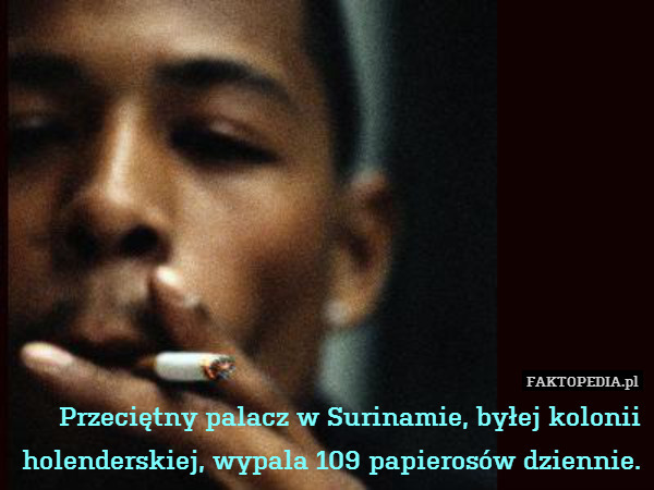 Przeciętny palacz w Surinamie, byłej kolonii holenderskiej, wypala 109 papierosów dziennie. 
