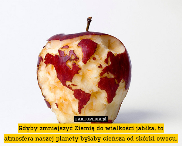 Gdyby zmniejszyć Ziemię do wielkości jabłka, to atmosfera naszej planety byłaby cieńsza od skórki owocu. 