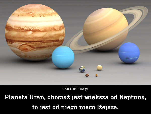 Planeta Uran, chociaż jest większa od Neptuna, to jest od niego nieco lżejsza. 