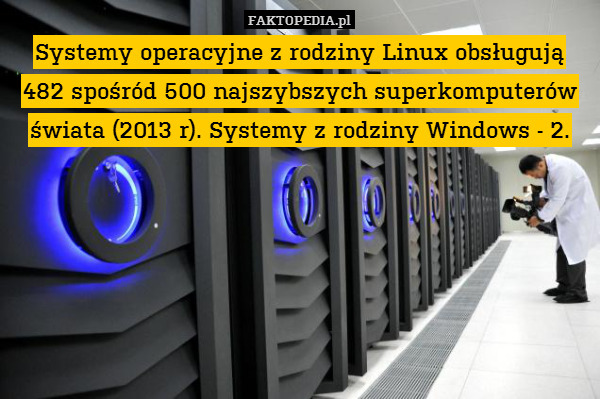 Systemy operacyjne z rodziny Linux obsługują 482 spośród 500 najszybszych superkomputerów świata (2013 r). Systemy z rodziny Windows - 2. 