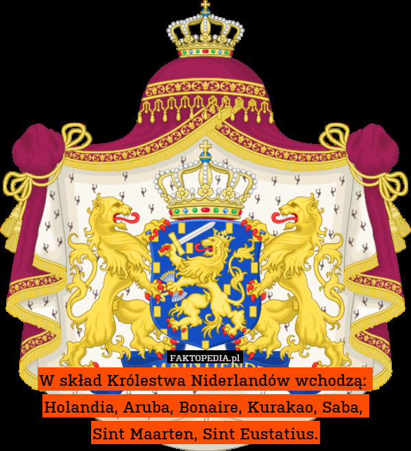 W skład Królestwa Niderlandów wchodzą: 
Holandia, Aruba, Bonaire, Kurakao, Saba, 
Sint Maarten, Sint Eustatius. 