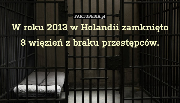 W roku 2013 w Holandii zamknięto
8 więzień z braku przestępców. 
