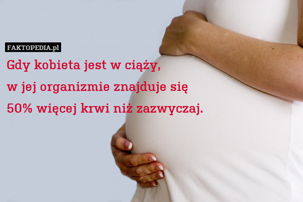 Gdy kobieta jest w ciąży,
w jej organizmie znajduje się
50% więcej krwi niż zazwyczaj. 