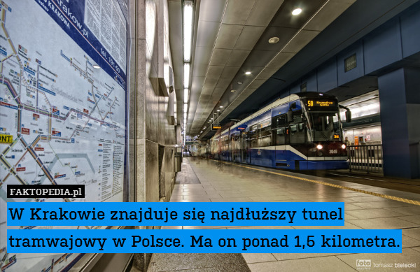 W Krakowie znajduje się najdłuższy tunel tramwajowy w Polsce. Ma on ponad 1,5 kilometra. 