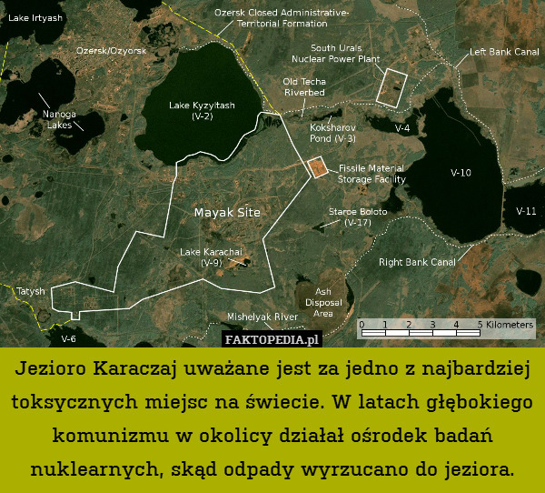 Jezioro Karaczaj uważane jest za jedno z najbardziej toksycznych miejsc na świecie. W latach głębokiego komunizmu w okolicy działał ośrodek badań nuklearnych, skąd odpady wyrzucano do jeziora. 