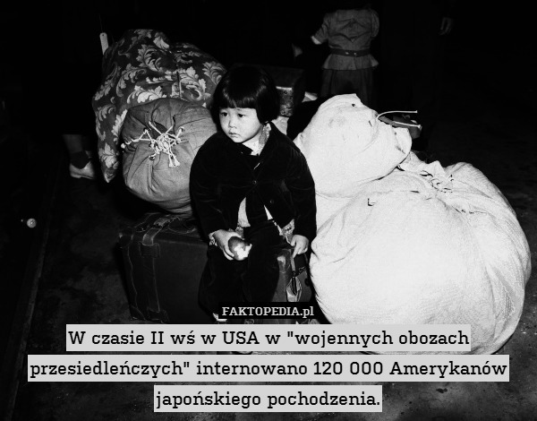 W czasie II wś w USA w "wojennych obozach przesiedleńczych" internowano 120 000 Amerykanów japońskiego pochodzenia. 