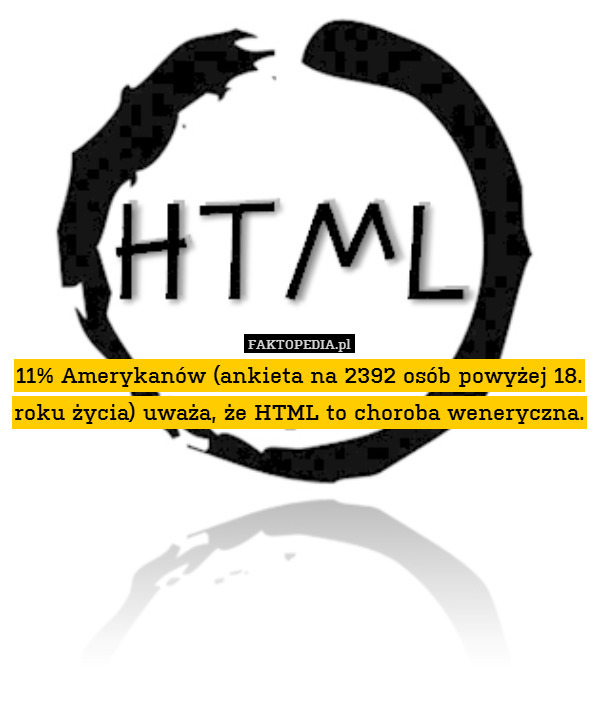 11% Amerykanów (ankieta na 2392 osób powyżej 18. roku życia) uważa, że HTML to choroba weneryczna. 
