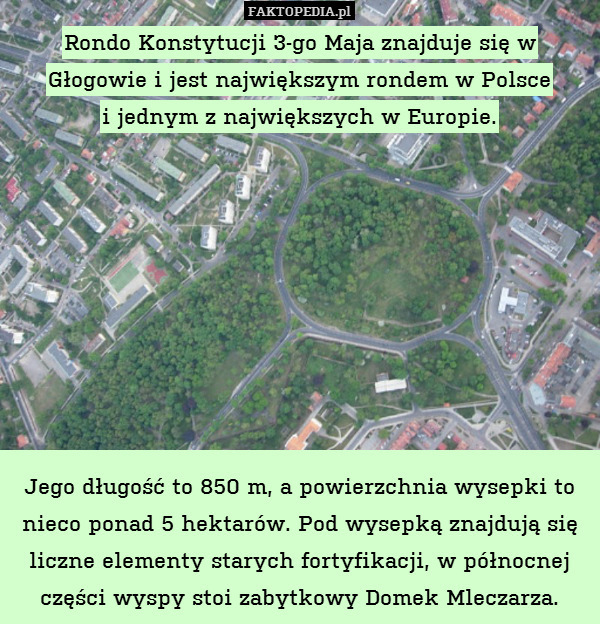 Rondo Konstytucji 3-go Maja znajduje się w Głogowie i jest największym rondem w Polsce
i jednym z największych w Europie.









Jego długość to 850 m, a powierzchnia wysepki to nieco ponad 5 hektarów. Pod wysepką znajdują się liczne elementy starych fortyfikacji, w północnej części wyspy stoi zabytkowy Domek Mleczarza. 