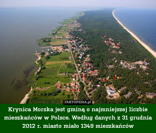 Krynica Morska jest gminą o najmniejszej liczbie mieszkańców w Polsce. Według danych z 31 grudnia 2012 r. miasto miało 1349 mieszkańców 