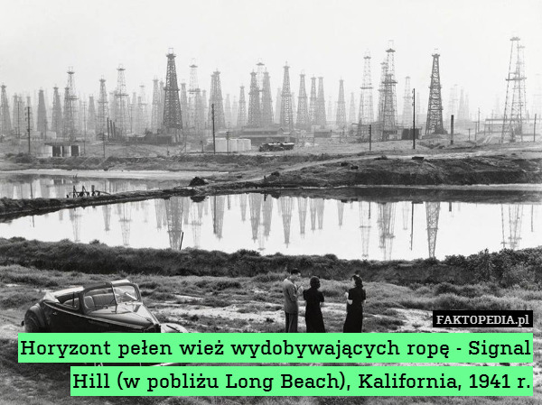 Horyzont pełen wież wydobywających ropę - Signal Hill (w pobliżu Long Beach), Kalifornia, 1941 r. 