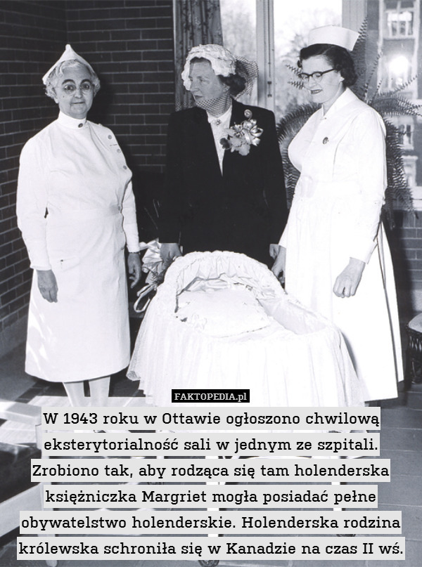 W 1943 roku w Ottawie ogłoszono chwilową eksterytorialność sali w jednym ze szpitali. Zrobiono tak, aby rodząca się tam holenderska księżniczka Margriet mogła posiadać pełne obywatelstwo holenderskie. Holenderska rodzina królewska schroniła się w Kanadzie na czas II wś. 