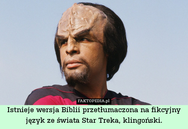 Istnieje wersja Biblii przetłumaczona na fikcyjny język ze świata Star Treka, klingoński. 