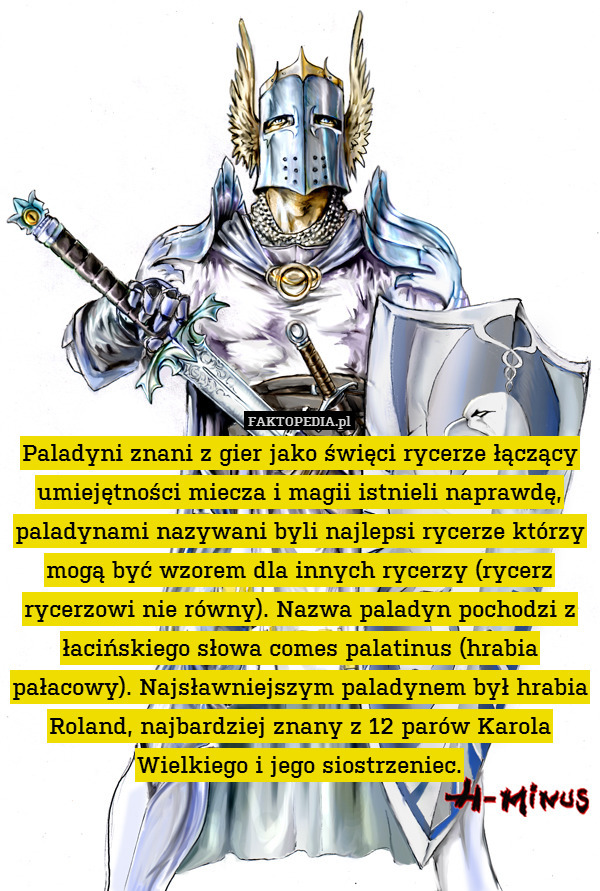 Paladyni znani z gier jako święci rycerze łączący umiejętności miecza i magii istnieli naprawdę, paladynami nazywani byli najlepsi rycerze którzy mogą być wzorem dla innych rycerzy (rycerz rycerzowi nie równy). Nazwa paladyn pochodzi z łacińskiego słowa comes palatinus (hrabia pałacowy). Najsławniejszym paladynem był hrabia Roland, najbardziej znany z 12 parów Karola Wielkiego i jego siostrzeniec. 