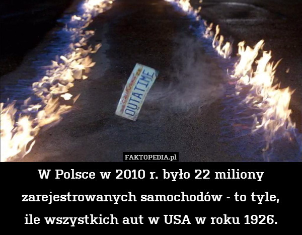 W Polsce w 2010 r. było 22 miliony zarejestrowanych samochodów - to tyle,
ile wszystkich aut w USA w roku 1926. 