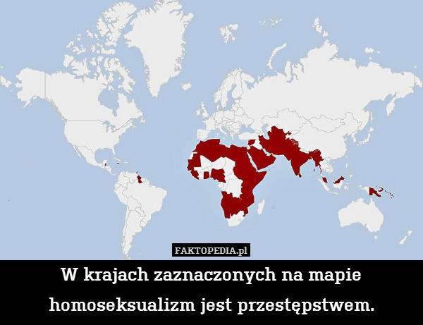 W krajach zaznaczonych na mapie homoseksualizm jest przestępstwem. 