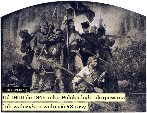 Od 1600 do 1945 roku Polska była okupowana
lub walczyła o wolność 43 razy. 